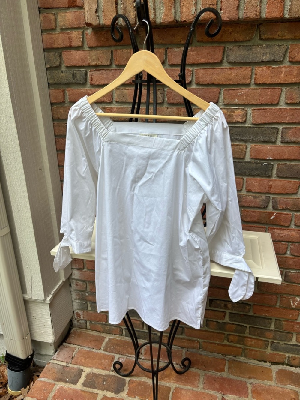 INAE White Off-Shoulder Tie-Sleeve Women’s Top